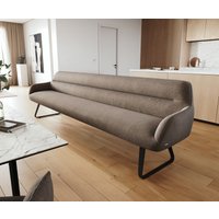 Esszimmerbank Taya-Flex 300 cm Strukturstoff Soft Taupe Kufengestell flach Schwarz Taschenfederkern – Bild 2