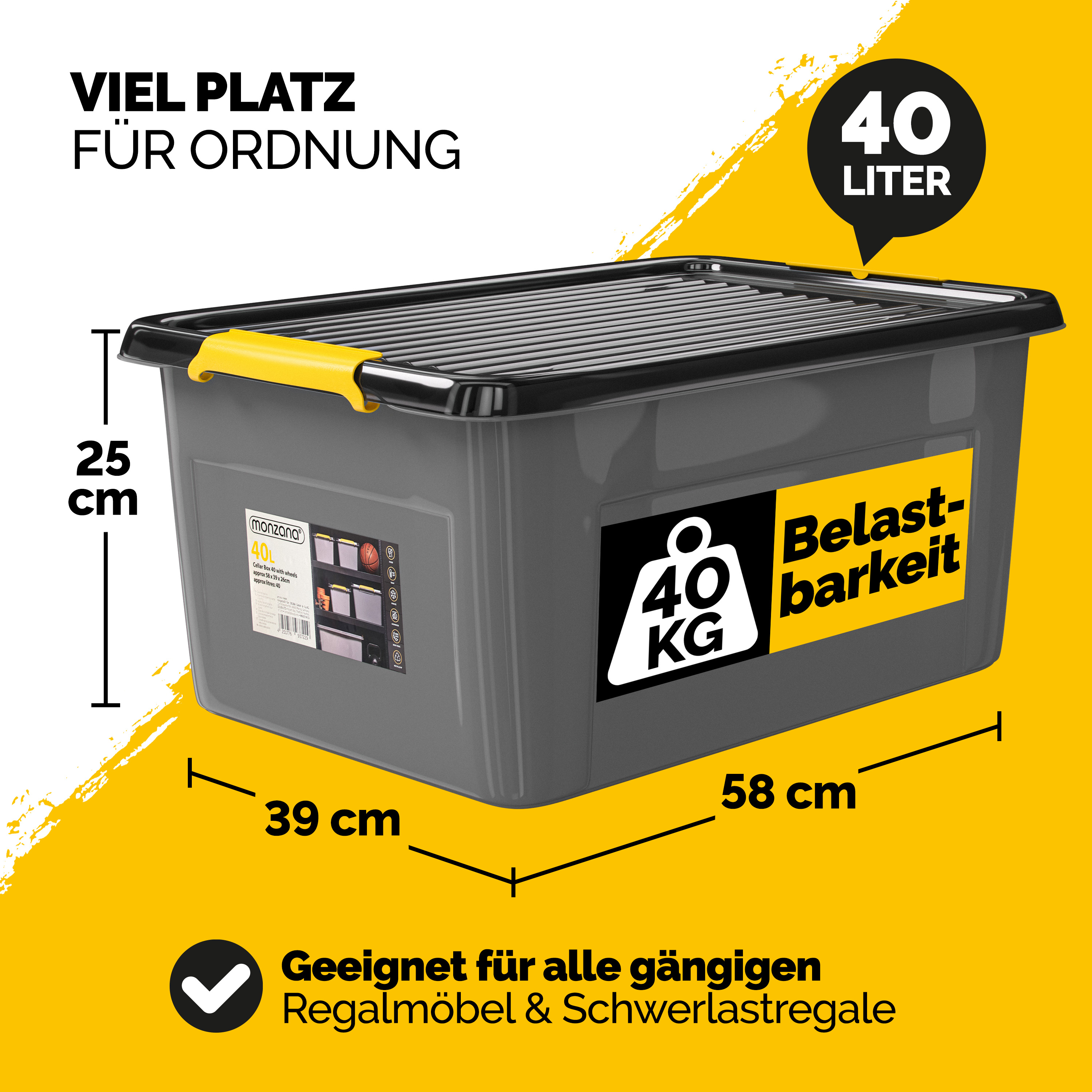 monzana Aufbewahrungsbox 6er-Set Grau/Anthrazit 58x39x25cm stapelbar – Bild 2
