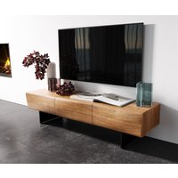 Lowboard New Live-Edge 145 cm Akazie Natur 3 Türen Fuß schwebend Metall Schwarz
