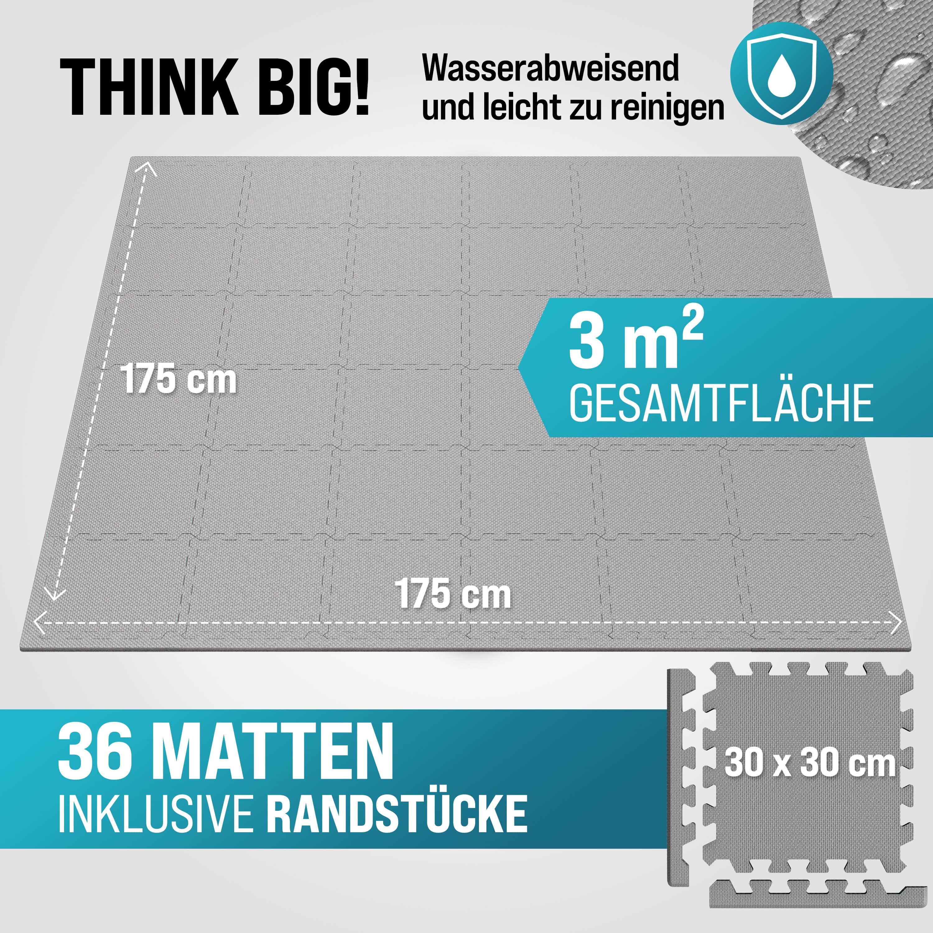 monzana Bodenschutz -Puzzlematten 36er-Set Grau 175x175x1cm – Bild 2