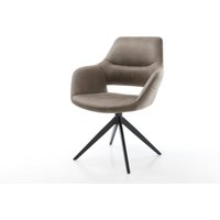 Drehstuhl Yago-Flex mit Armlehnen Mikrofaser Taupe Vintage Kreuzgestell breit Schwarz 360 drehbar Wippfunktion Taschenfederkern – Bild 2