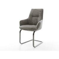 Freischwinger Zelia-Flex mit Armlehnen Bouclé Soft Schlamm Freischwinger flach Edelstahl Taschenfederkern