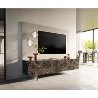 Lowboard Cuor 180 cm Keramik Emperador Extra Lucidato Dunkelbraun 1 Klappe 2 Schubfächer Fuß Schwebeoptik Acrylglas
