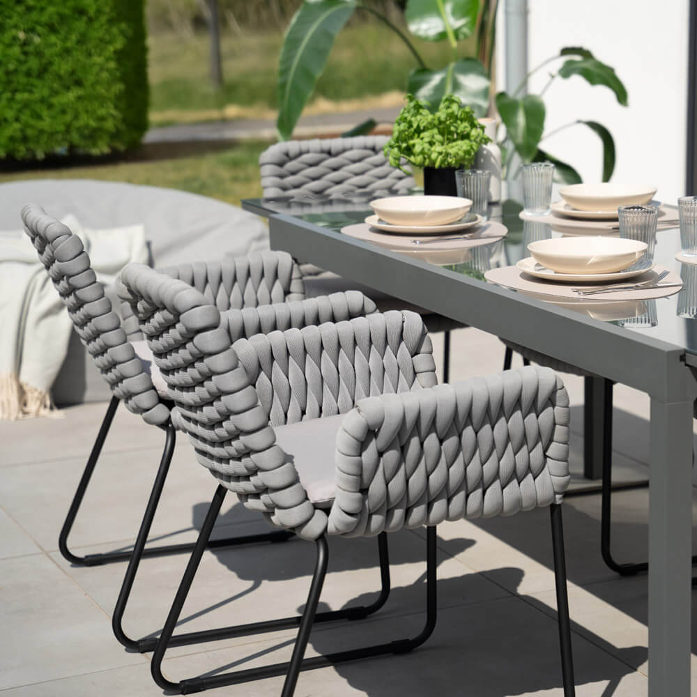 Gartenstuhl mit Armlehnen aus Seilgeflecht BALERO Hellgrau - 8er Set – Bild 4