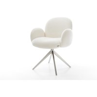 Drehstuhl Nube-Flex mit Armlehnen Bouclé Soft Beige Kreuzgestell breit Edelstahl 360 drehbar Taschenfederkern