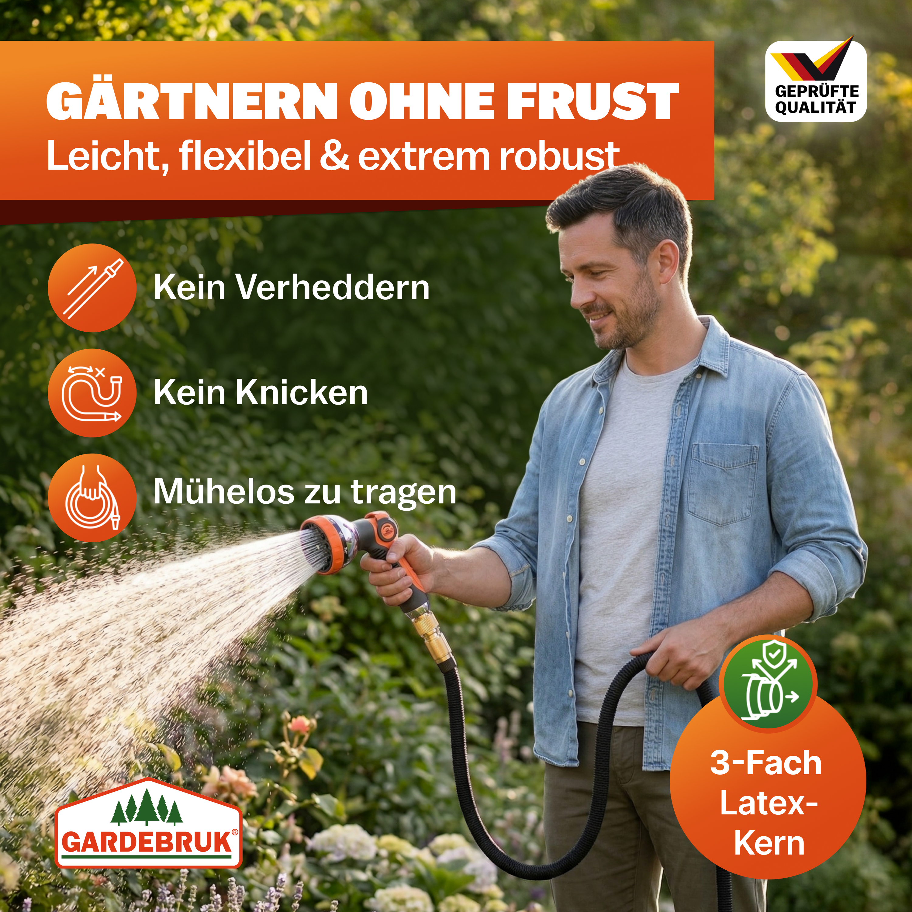 Gardebruk Gartenschlauch Schwarz 7,5m flexibel – Bild 3