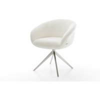 Drehstuhl Vinka-Flex mit Armlehnen Bouclé Soft Beige Kreuzgestell breit Edelstahl 360 drehbar Wippfunktion Taschenfederkern