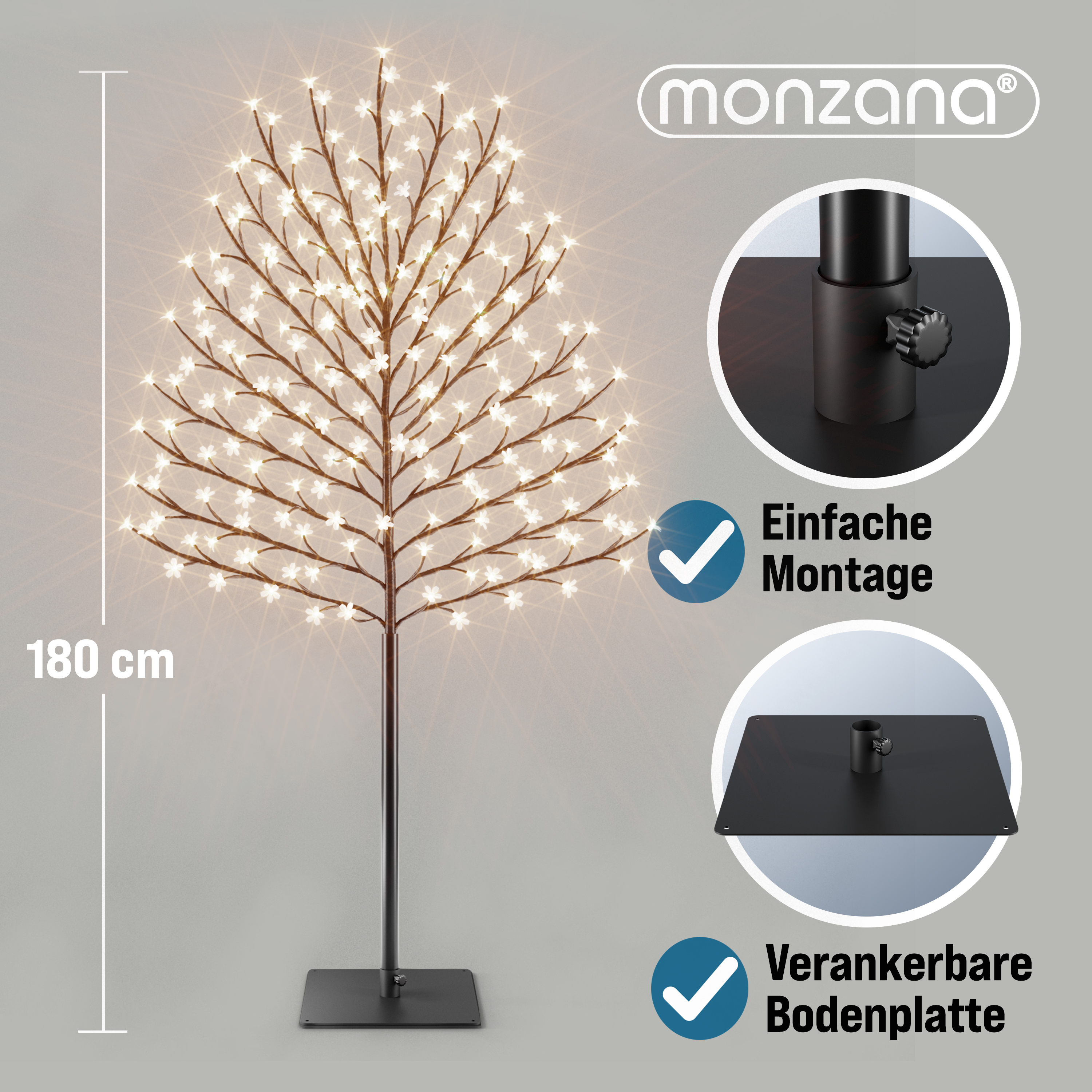 monzana Kirschblütenbaum Warmweiß 180cm In -Outdoor Fernbedienung – Bild 2