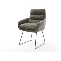 Esszimmerstuhl Abelia-Flex mit Armlehnen Bouclé Soft Schlamm Kufengestell Schwarz