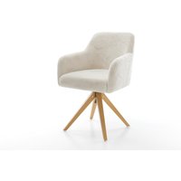 Drehstuhl Greg-Flex Plüsch Creme-Weiß Holzgestell kantig Natur 360 drehbar Taschenfederkern
