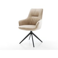 Drehstuhl Zelia-Flex mit Armlehnen Mikrofaser Beige Vintage Kreuzgestell breit Schwarz 360 drehbar Wippfunktion Taschenfederkern