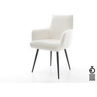 Esszimmerstuhl Heira-Flex mit Armlehnen Bouclé Soft Beige 4-Fuß konisch Schwarz Taschenfederkern – Bild 2