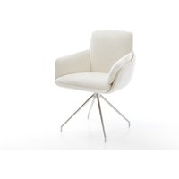 Esszimmerstuhl Luan-Flex mit Armlehnen Bouclé Soft Beige Kreuzgestell konisch Edelstahl