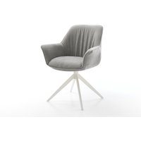 Drehstuhl Keila-Flex mit Armlehnen Strukturstoff Soft Grau Kreuzgestell breit Weiß 360 drehbar Wippfunktion