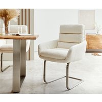 Freischwinger Abelia-Flex mit Armlehnen Bouclé Weiß Freischwinger flach Edelstahl
