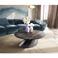 Couchtisch Edge Rund 90x90 cm Keramik Laminam® Noir Desir Braun Parabi Metallic Silber