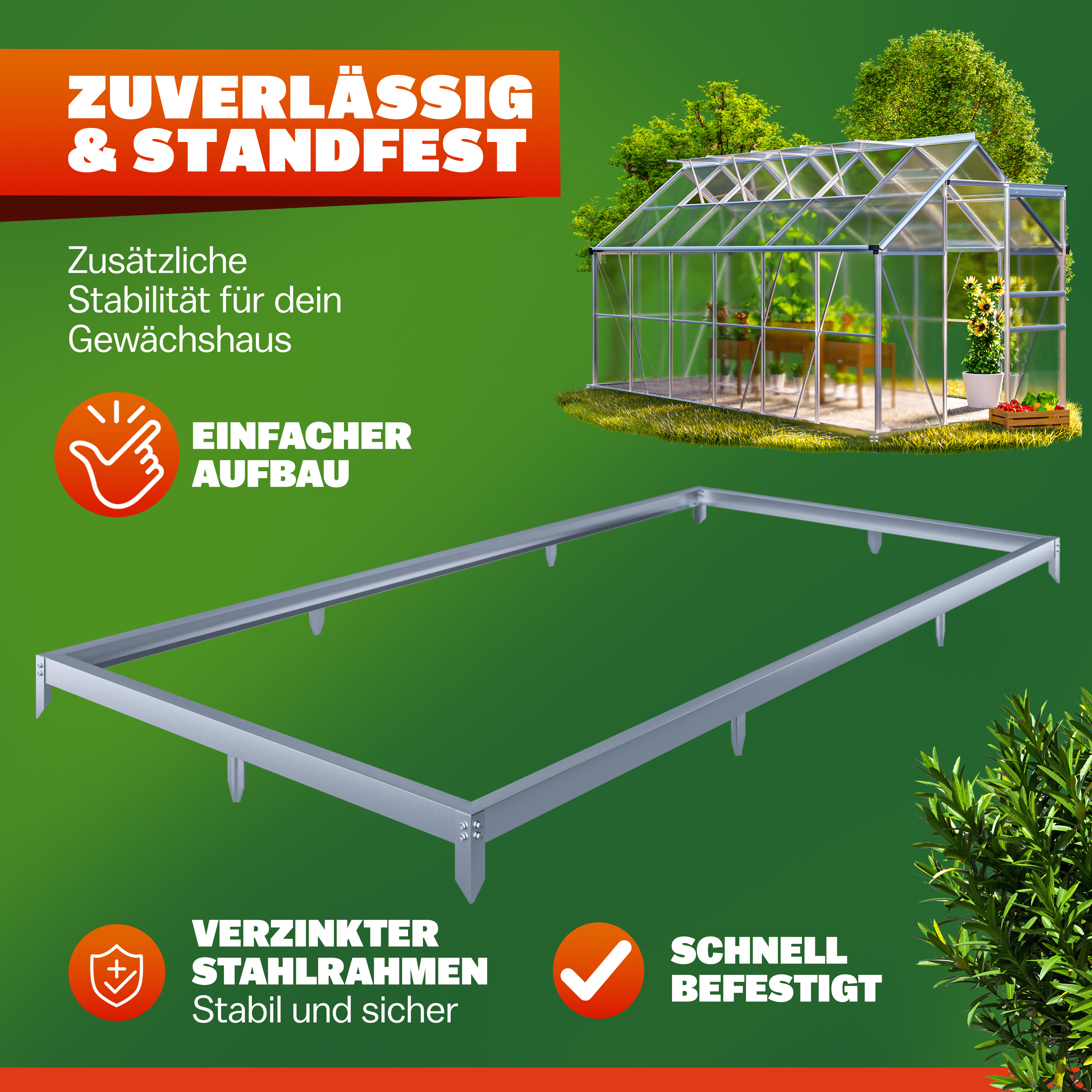 Gardebruk Stahlfundament für Gewächshaus 380x190x12cm verzinkt – Bild 3
