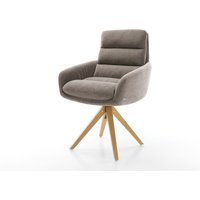 Drehstuhl Abelia-Flex mit Armlehnen Strukturstoff Soft Taupe Holzgestell kantig Natur 360 drehbar – Bild 2