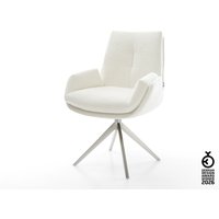 Drehstuhl Clea-Flex Bouclé Soft Beige Kreuzgestell breit Edelstahl 360 drehbar Wippfunktion