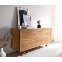 Sideboard Kayu 145x40x70 cm Akazie Natur 3 Türen V-Fuß – Bild 2