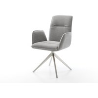 Drehstuhl Vinja-Flex Strukturstoff Soft Grau Kreuzgestell breit Edelstahl 360 drehbar Wippfunktion