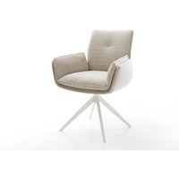 Drehstuhl Nela-Flex Webstoff Soft Beige Kreuzgestell breit Weiß 360 drehbar Wippfunktion