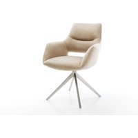 Drehstuhl Yago-Flex mit Armlehnen Mikrofaser Beige Vintage Kreuzgestell breit Edelstahl 360 drehbar Wippfunktion Taschenfederkern