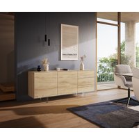 Sideboard Cuor 180 cm Keramik Laminam Sabbia Eichefarbig 2 Türen 3 Schubfächer Fuß Schwebeoptik Acrylglas