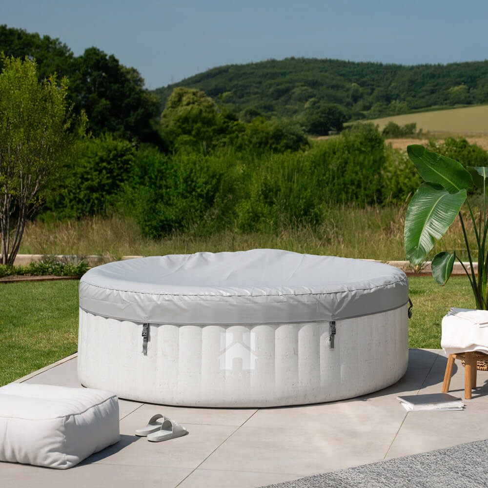 Outdoor Whirlpool inkl. Kissen, Getränkehalter und Sonnendach SPLASH - Ø208 cm 6 Personen Beton – Bild 3