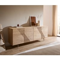 Sideboard Tereos 200 cm Eiche Natur 3D Effekt 4 Türen Winkelfuß Edelstahl gebürstet