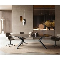 Esstisch Edge Oval 280x130 Reliefglas Rauchschwarz 3D-Design Zenthara kantig Metall Schwarz