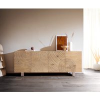 Sideboard Ashara 200 cm Eiche Natur 3D Effekt 4 Türen Kufe Edelstahl gebürstet