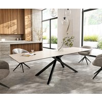 Esstisch Edge 300x100 cm Keramik Laminam Travertino Bianco Creme-Weiß Kreuzgestell Rechteck Schwarz
