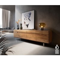 Lowboard Anaya 200 cm Akazie Natur 4 Türen L-Fuß Edelstahl