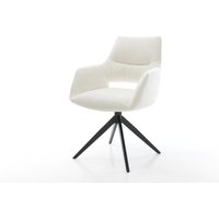 Drehstuhl Yago-Flex mit Armlehnen Bouclé Soft Beige Kreuzgestell breit Schwarz 360 drehbar Wippfunktion Taschenfederkern