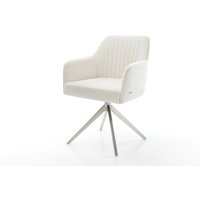 Drehstuhl Greg-Flex Bouclé Soft Beige Kreuzgestell breit Edelstahl 360 drehbar Wippfunktion Taschenfederkern