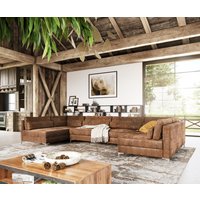 Wohnlandschaft Elio XL 400x185 cm Lederimitat Vintage Braun Antik