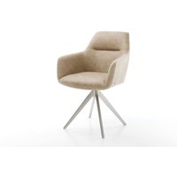 Esszimmerstuhl Pejo-Flex Mikrofaser Beige Vintage Kreuzgestell kantig Edelstahl Taschenfederkern