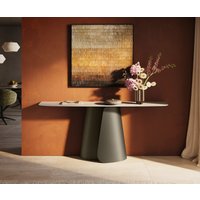 Konsolentisch Edge Boot 180x40 cm Keramik Laminam Travertino Bianco Creme-Weiß Livos Metall Effektfinish Titan