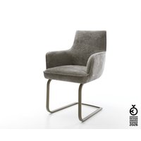 Freischwinger Heira-Flex mit Armlehnen Bouclé Soft Schlamm Freischwinger flach Effektfinish Titan Taschenfederkern