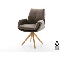 Drehstuhl Clea-Flex Mikrofaser Taupe Vintage Holzgestell kantig Natur 360 drehbar