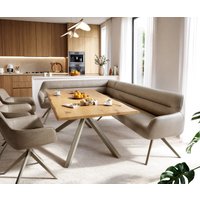 Esszimmerbank Taya-Flex 285x190 cm Mikrofaser Beige Vintage Kreuzgestell kantig Effektfinish Titan Taschenfederkern Links