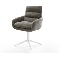 Drehstuhl Abelia-Flex mit Armlehnen Bouclé Soft Schlamm Fußkreuz Weiß 360 drehbar Wippfunktion