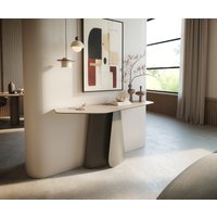 Konsolentisch Edge Polygonal 140x50 cm Keramik Laminam Travertino Bianco Creme-Weiß Livos Metall Effektfinish Titan