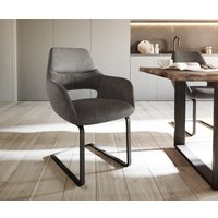 Freischwinger Yago-Flex mit Armlehnen Mikrofaser Anthrazit Vintage Freischwinger flach Schwarz Taschenfederkern