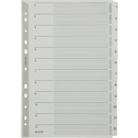 LEITZ Mylarkarton-Register, Zahlen, A4, 1-12, 12-teilig, grau