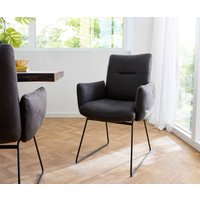 Esszimmerstuhl Jova-Flex mit Armlehnen Mikrofaser Anthrazit Vintage Kufengestell Schwarz Taschenfederkern
