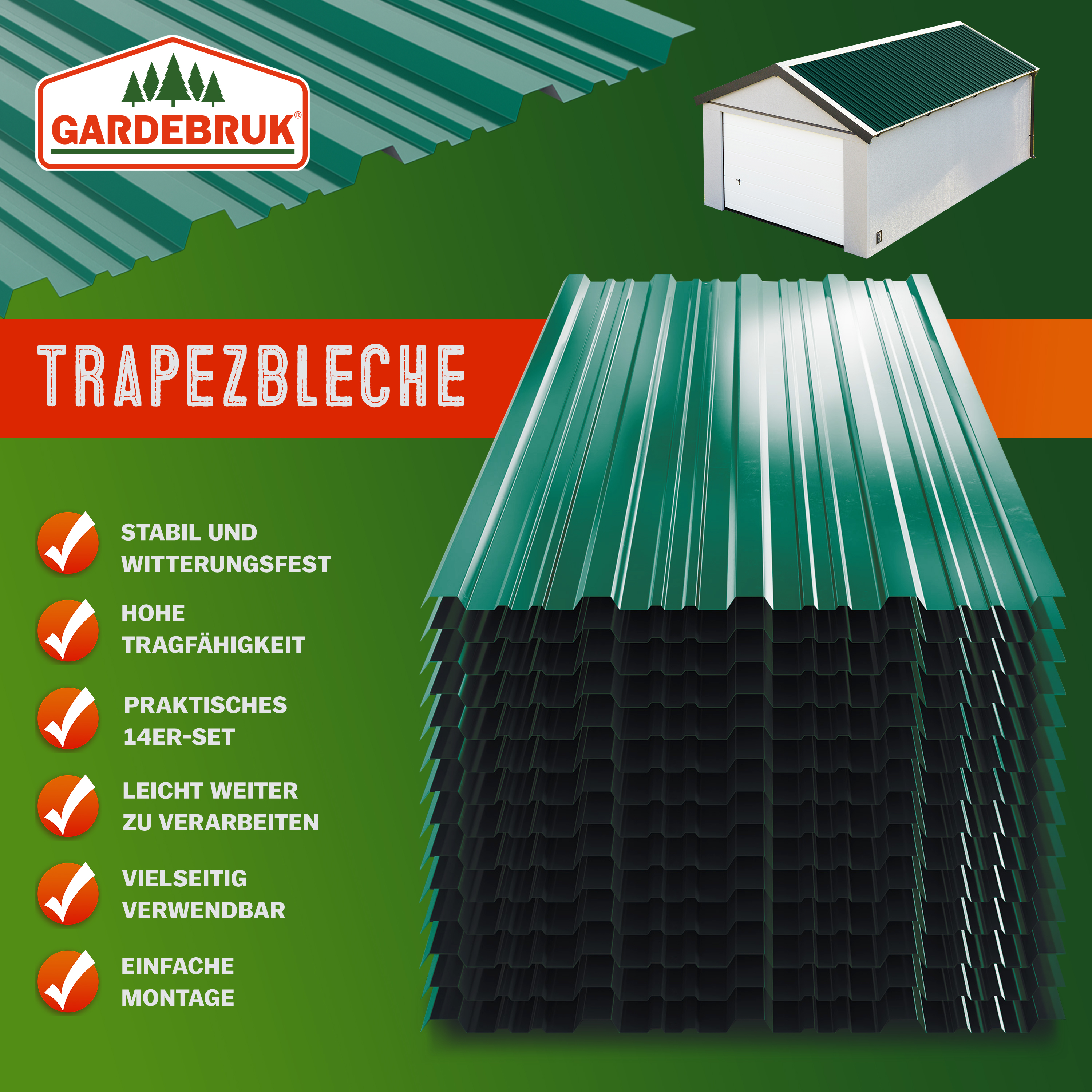 Gardebruk Trapezblech 14er-Set Grün 110x46cm 7m – Bild 3