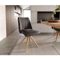 Drehstuhl Elso-Flex Mikrofaser Anthrazit Vintage Holzgestell kantig Natur 360 drehbar Taschenfederkern – Bild 2