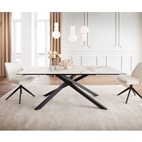 Esstisch Edge 200x100 Keramik Calacatta Luxe Weiß-Gold-Grau Kreuzgestell Rechteck Schwarz